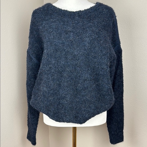 Poetry Alpaca Blend Heathered Navy Blue Bouclé Sweater, Size 6 - Picture 1 of 11